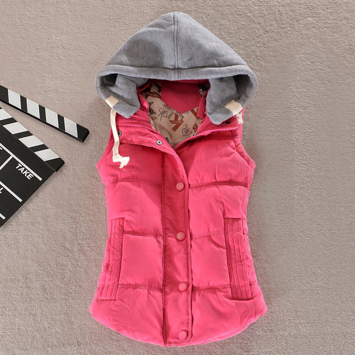Damen Steppweste mit Kapuze Ärmellose Winterjacke mit Knöpfen