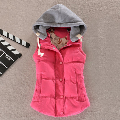Damen Steppweste mit Kapuze Ärmellose Winterjacke mit Knöpfen