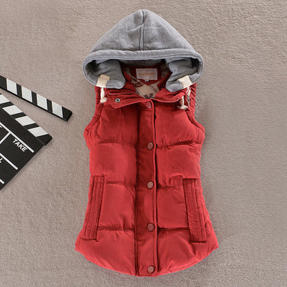Damen Steppweste mit Kapuze Ärmellose Winterjacke mit Knöpfen
