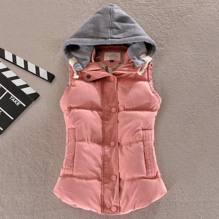 Damen Steppweste mit Kapuze Ärmellose Winterjacke mit Knöpfen