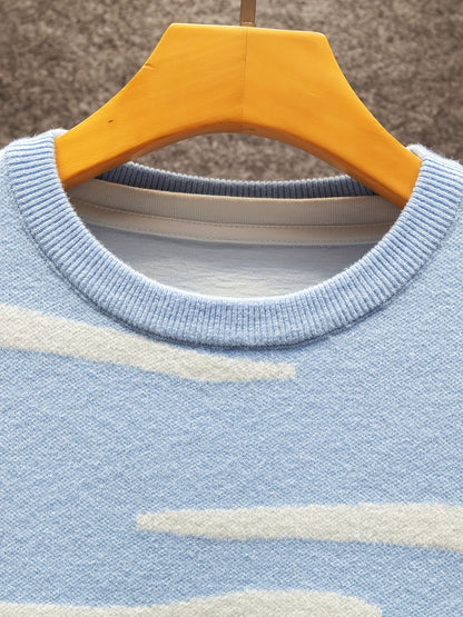 Herren Pullover mit Landschafts- und Kuhmotiv – Casual Strickpullover für Herbst und Winter
