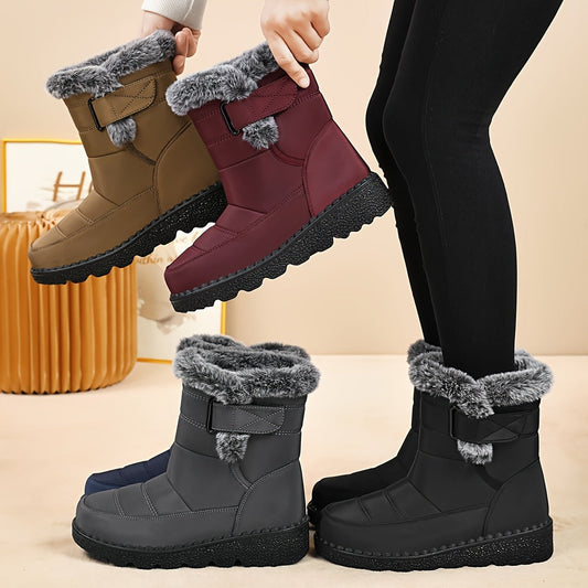 Damen Winterstiefel warm gefüttert mit Kunstfell und Klettverschluss