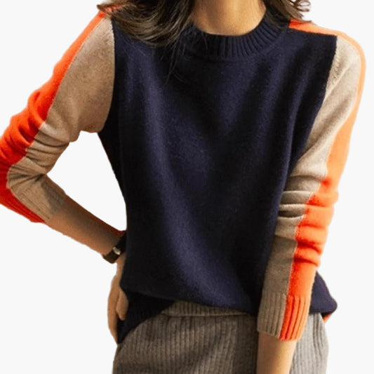 Damen Pullover mit Streifen – Urbaner Colorblock Look, Figurbetonte Passform, Modisch für Alltag und Büro