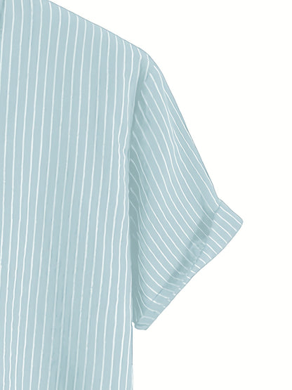 Herren Freizeit Hemd mit Stehkragen und Streifen – Modernes Kurzarmshirt für Alltag und Büro