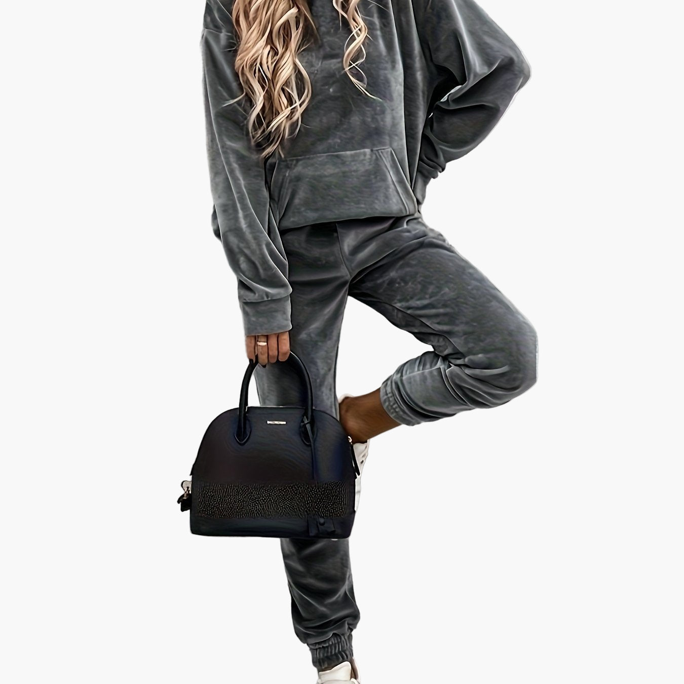 Damen Freizeit Hoodie Jogginganzug Set mit Tasche – Lässiger Streetstyle für Alltag & Reisen