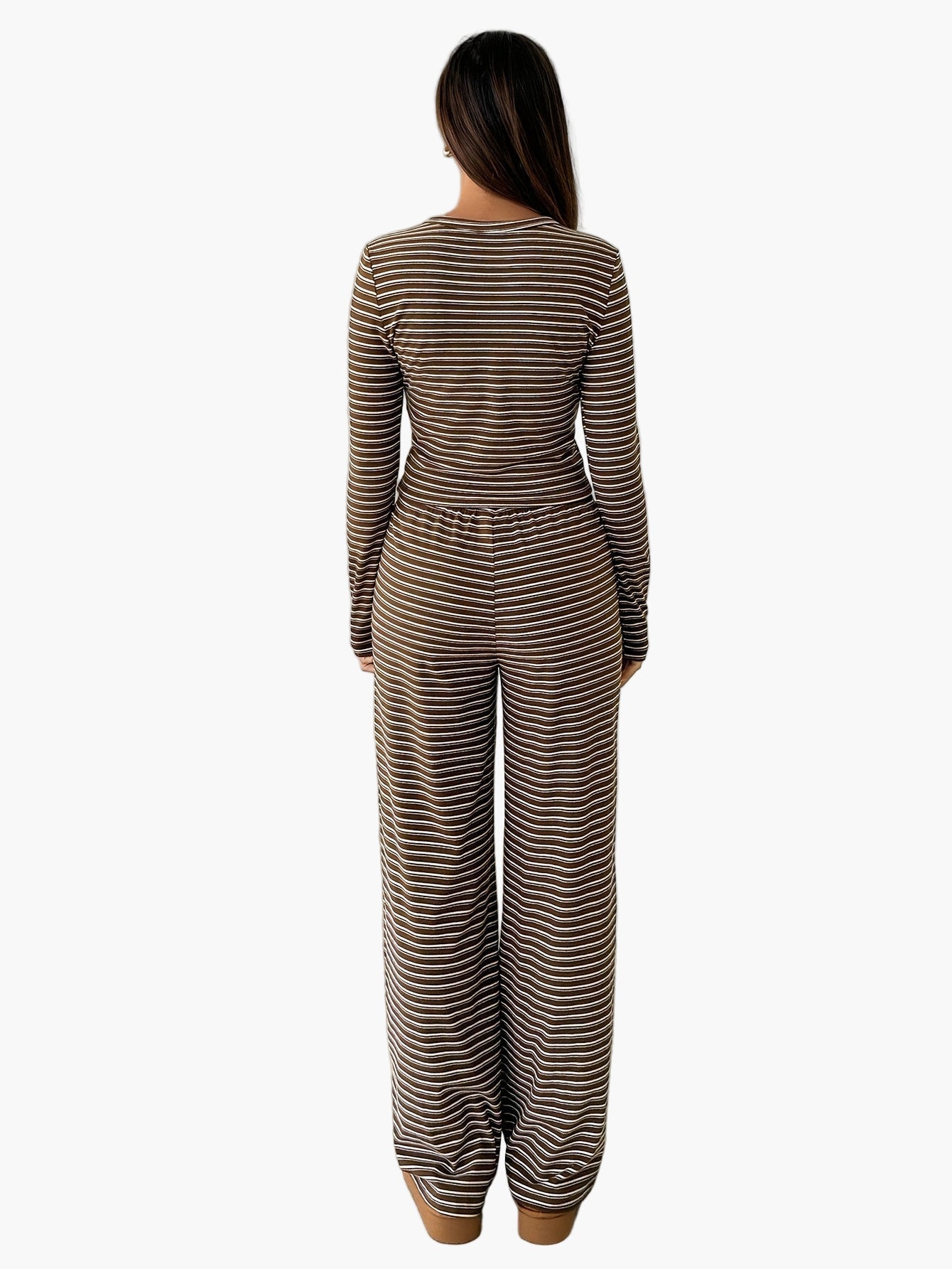 Damen Freizeit Zweiteiler Set – Gestreiftes Langarmshirt und Hose, Bequem & Modisch für Alltag und Lounge