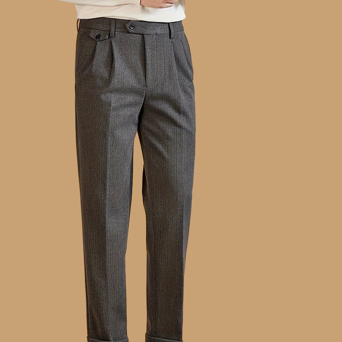 Herren Freizeithose mit Bundfalten – gefütterte Stoffhose
