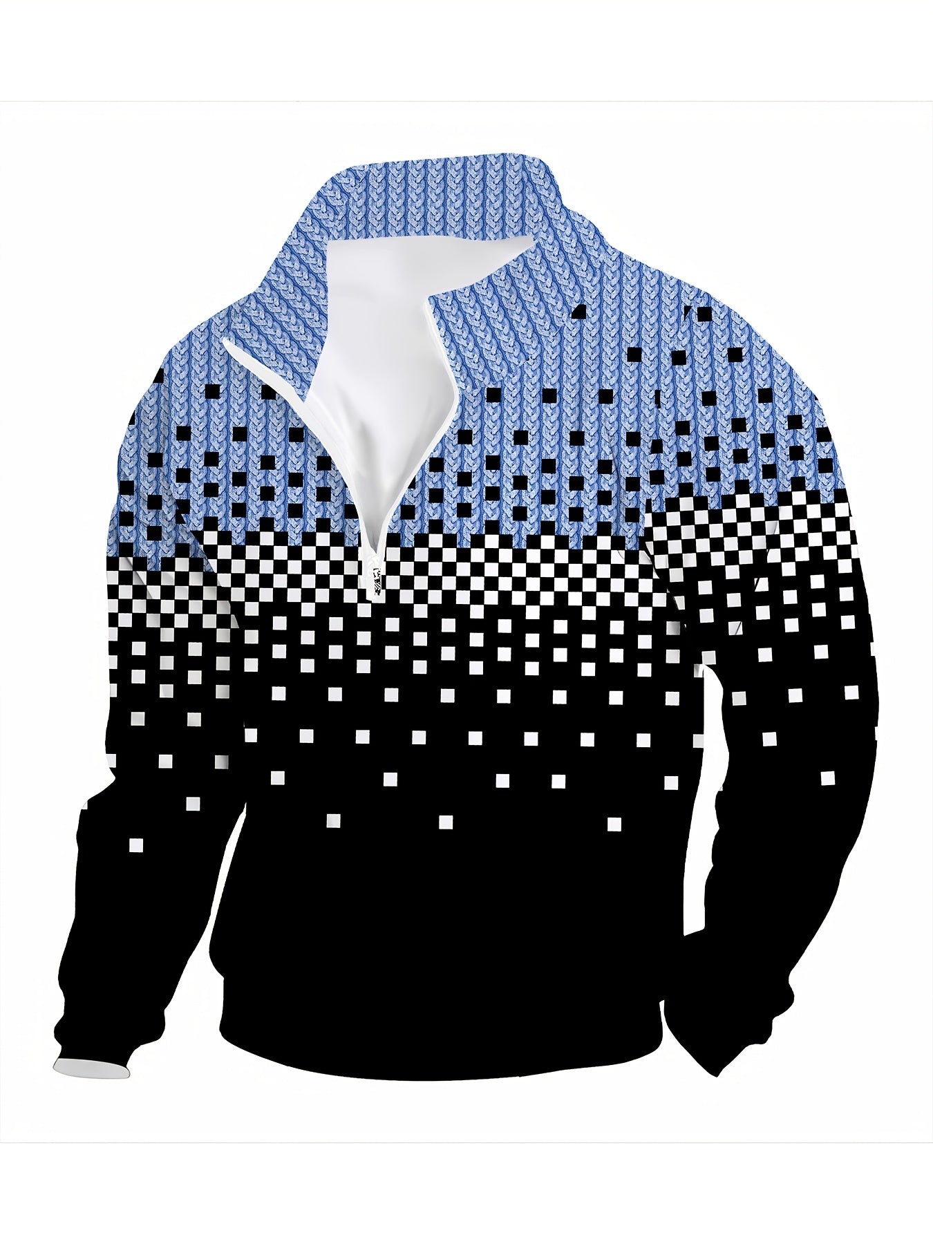 Herren Halb-Reißverschluss Pullover mit Farbverlauf und Muster, Langarm
