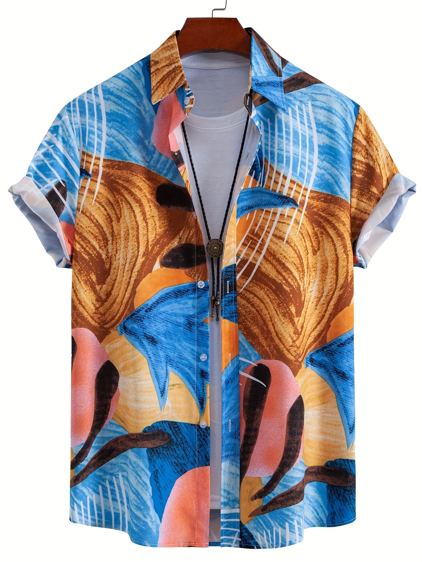 Herren Kurzarm Freizeithemd mit Muschel-Print – Modernes Urlaubshemd für Strand und Sommer