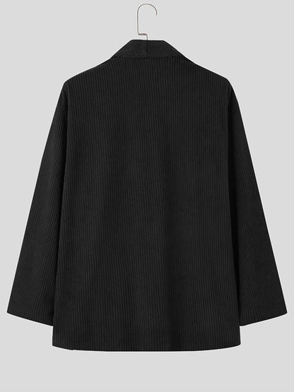 Herren Cardigan Strickjacke Schwarz Rippstrick Offen