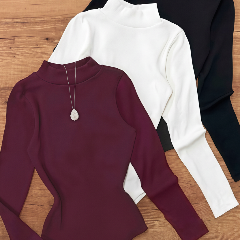 Damen Langarm Body Rollkragen Hochgeschlossener Bodysuit