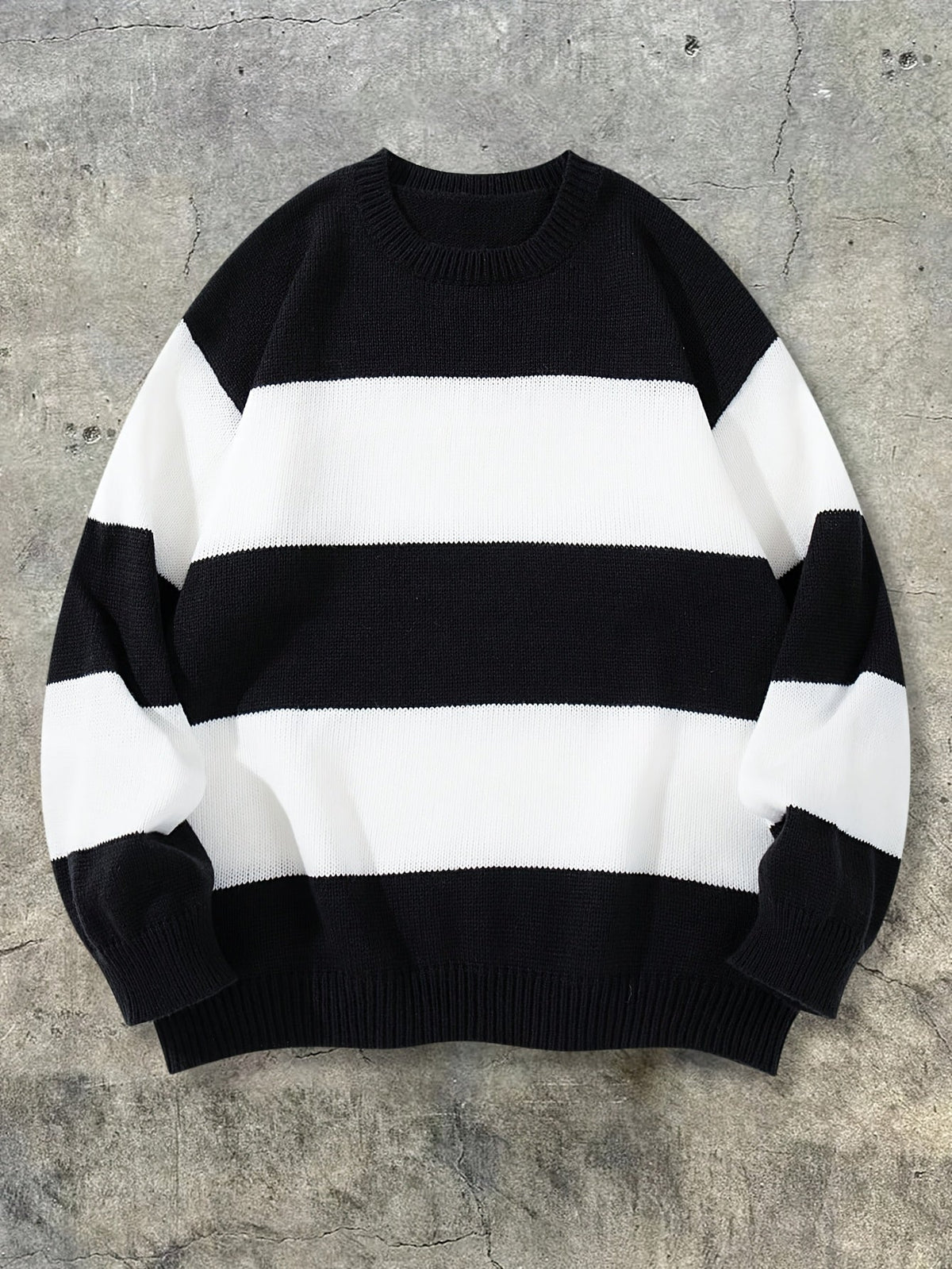 Gestreifter Oversize Pullover Strickpullover Rundhals