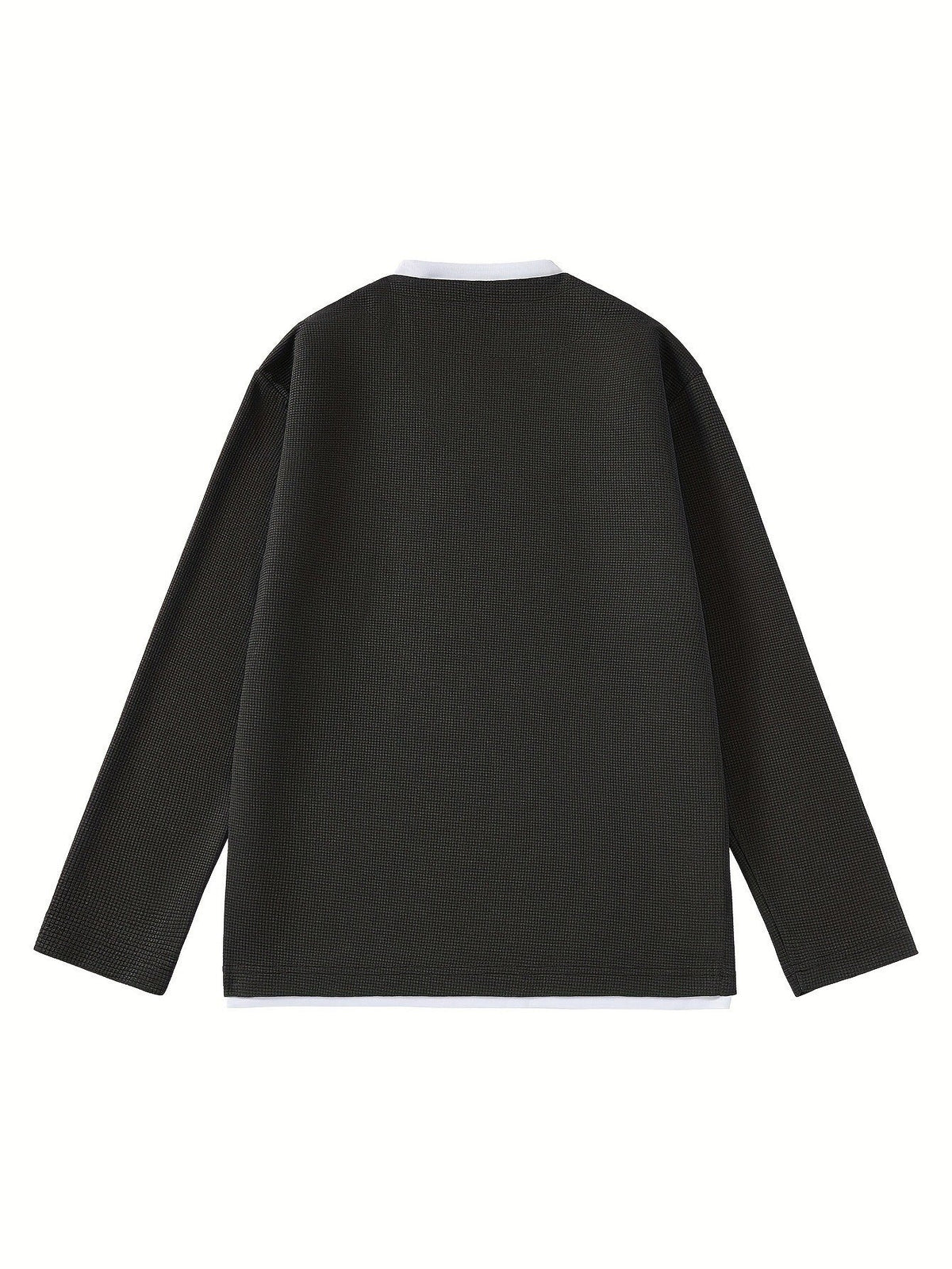 Herren Langarmshirt Waffelstrick Optik V-Ausschnitt Grau/Schwarz