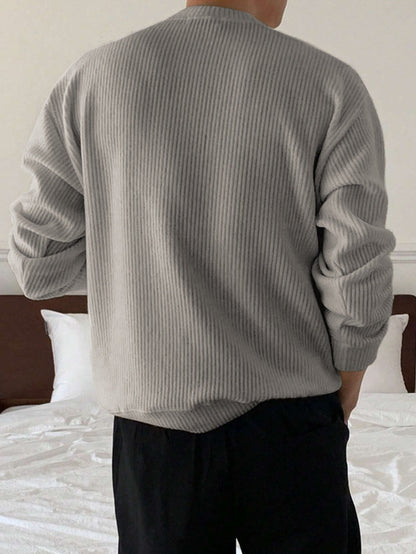 Gerippter Pullover Langarm Rundhalsausschnitt Freizeit Sweater für Herren – Weich & Bequem