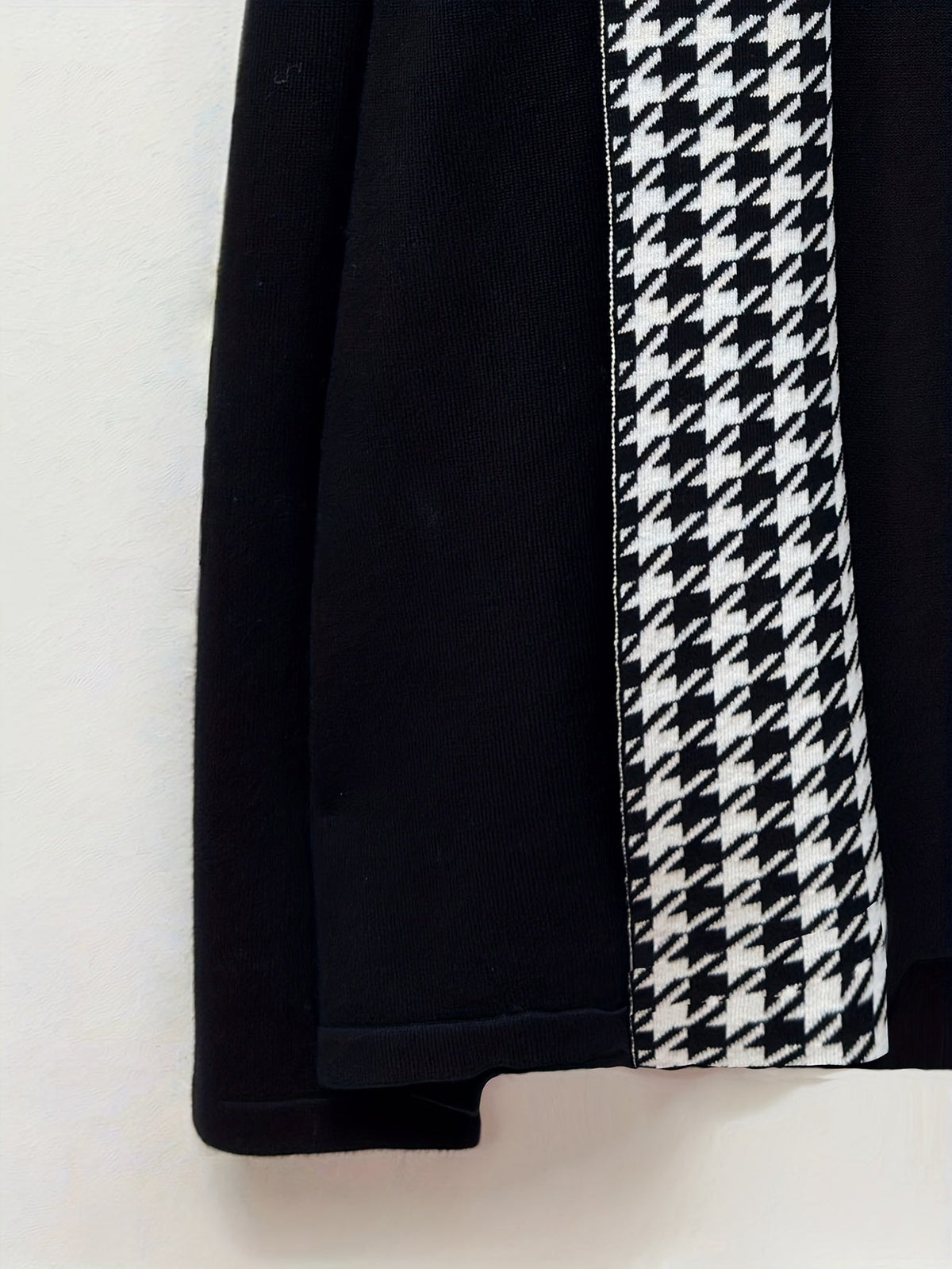 Herren Cardigan mit Hahnentrittmuster Revers Offene Vorderseite Schwarz