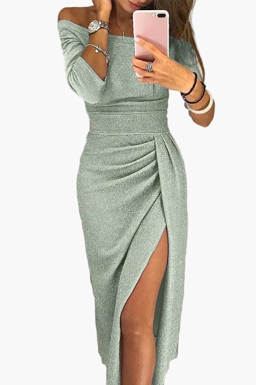 Damen Schulterfreies Partykleid – Elegantes Abendkleid mit Schlitz, Modernes Design für besondere Anlässe