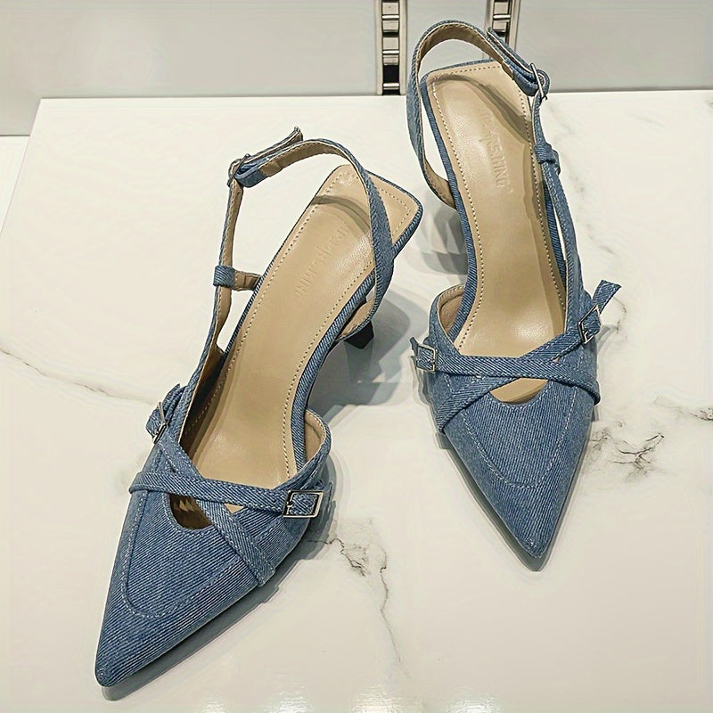 Damen Slingback Pumps mit Absatz und Riemendetails – Elegante Spitzenschuhe für Büro und Freizeit
