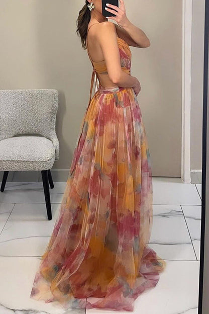 Damen Maxikleid Elegant Blumenmuster Sommer Festlich Abendmode