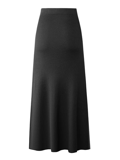 Damen Rippenstrick Maxirock mit Bindegürtel – Eleganter Freizeit- und Büro-Look