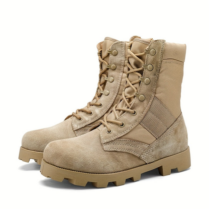 Stiefel Herren Beige Outdoor Schnürstiefel mit Reißverschluss Hoher Schaft
