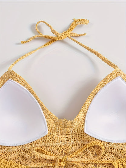 Damen Boho Häkel-Haltertop mit Fransen – Sommer Festival Oberteil
