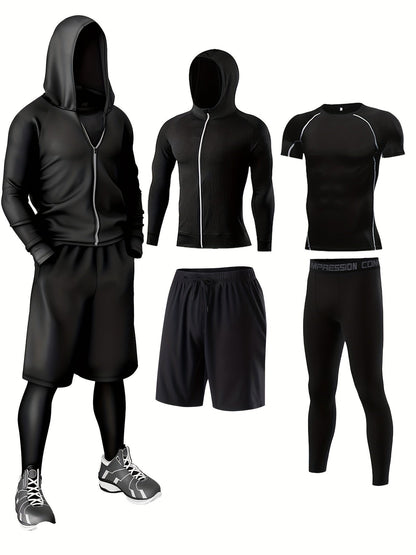 Herren Sport-Trainingsanzug 5-teilig – Fitness & Lauf Set, athletischer Stil