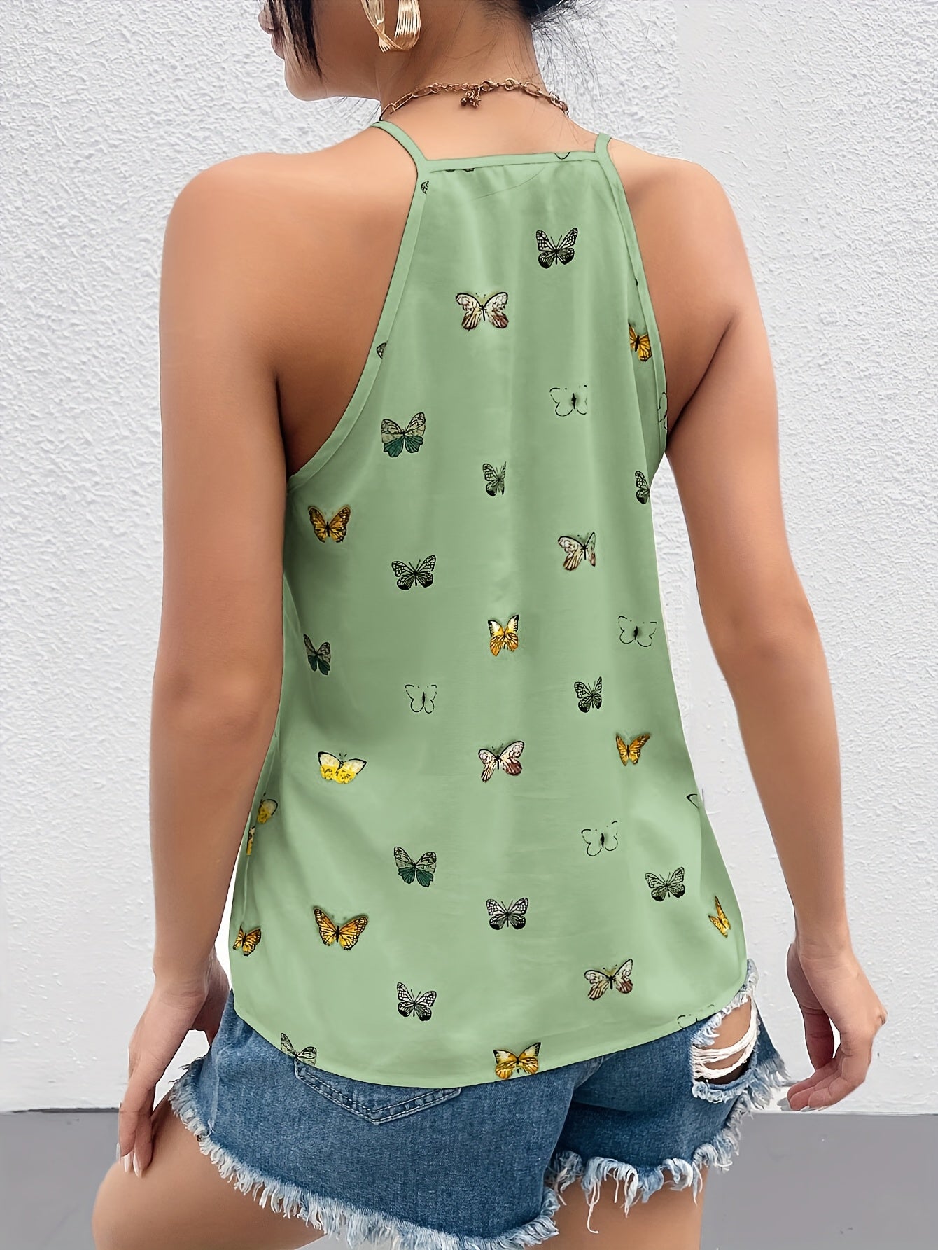 Damen Elegantes Sommertop mit Schmetterlingsprint und Spaghettiträgern – Lässig & Modisch