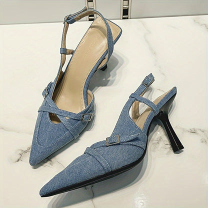 Damen Slingback Pumps mit Absatz und Riemendetails – Elegante Spitzenschuhe für Büro und Freizeit
