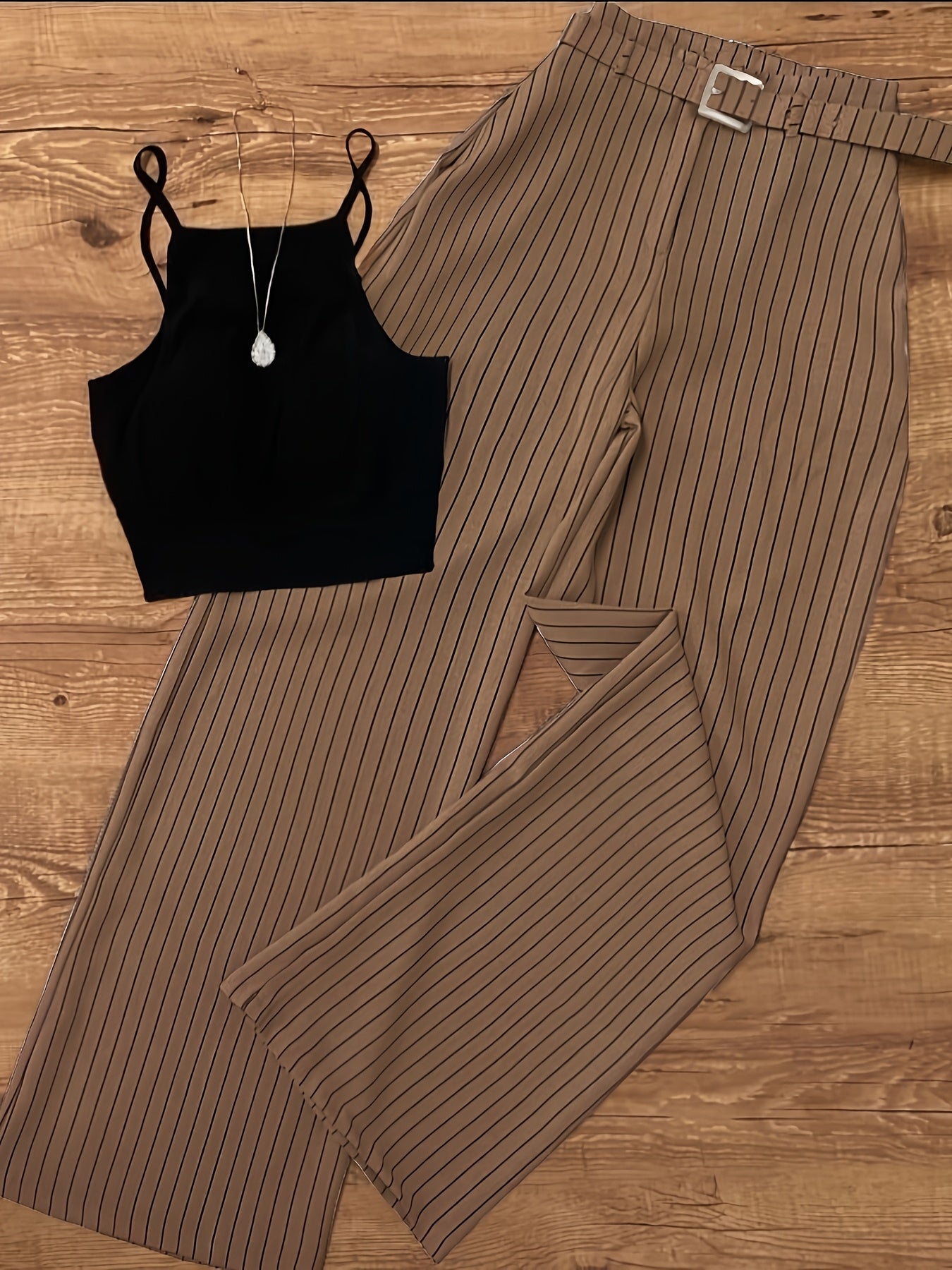 Damen Elegantes Zweiteiler-Set mit Trägertop und Weitbein-Hose – Business & Freizeit Outfit