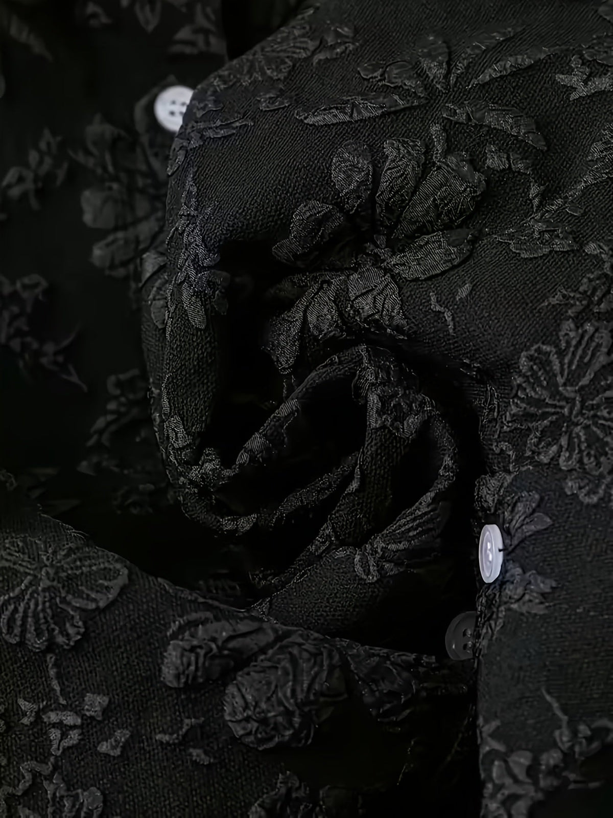 Damen Crop Bluse Schwarz Langarm Blumenmuster Strukturiert