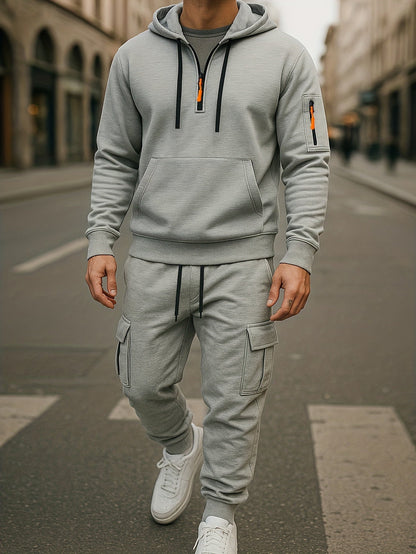 Herren Jogginganzug mit Hoodie & Cargo-Hose - Freizeitanzug mit Reißverschluss