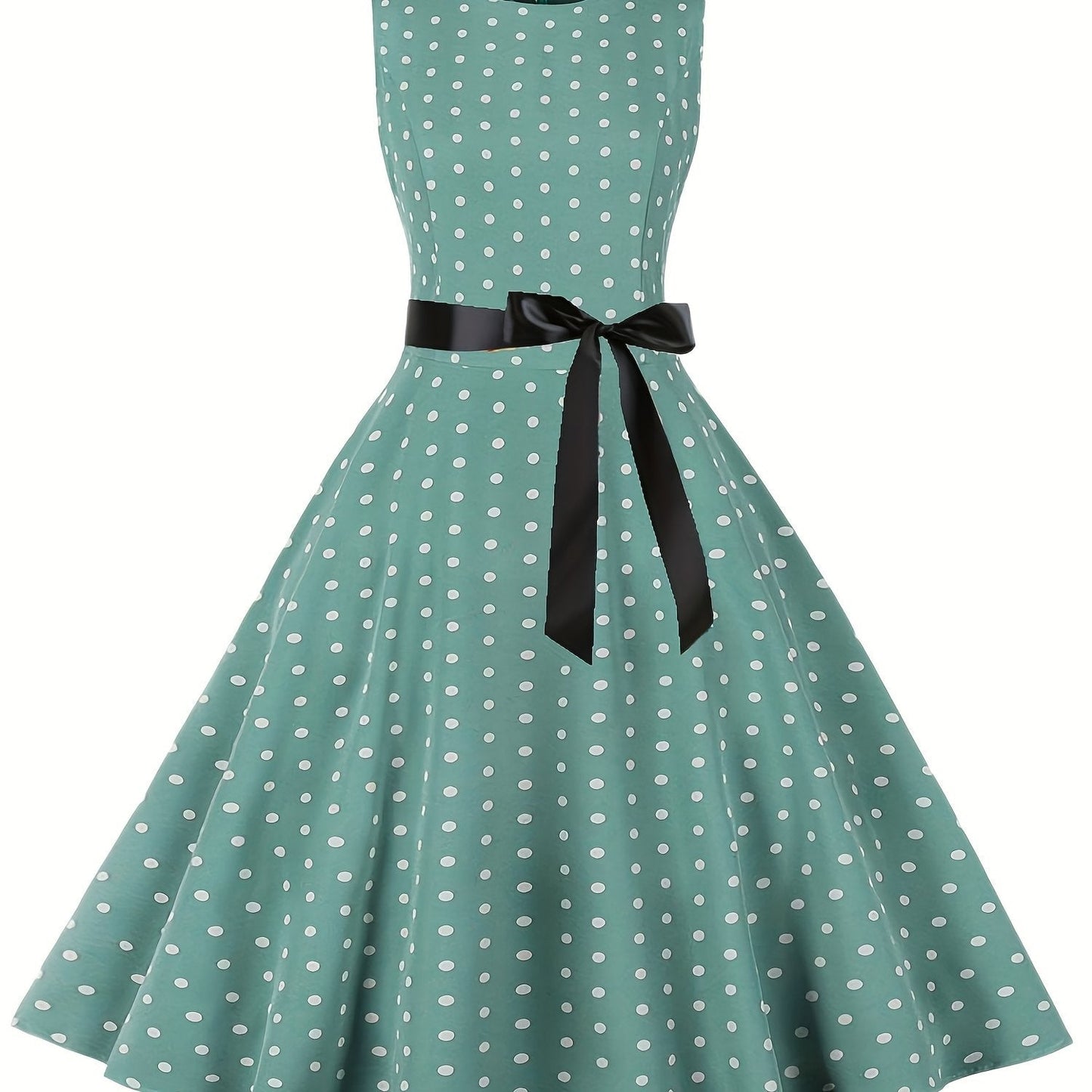 Damen Vintage Polka Dot Rockabilly Kleid mit Gürtel – Elegantes Retro Partykleid