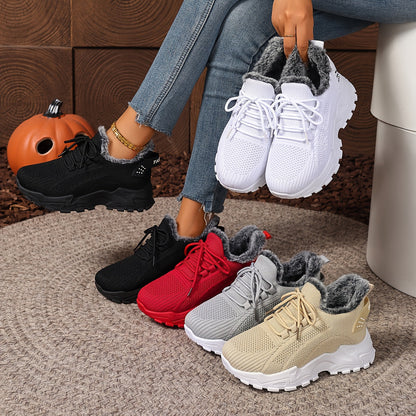 Damen Sneaker Rot mit Schnürung & Plüschfutter | Winter Sport Freizeit Schuhe