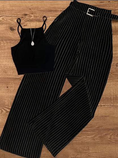 Damen Elegantes Zweiteiler-Set mit Trägertop und Weitbein-Hose – Business & Freizeit Outfit