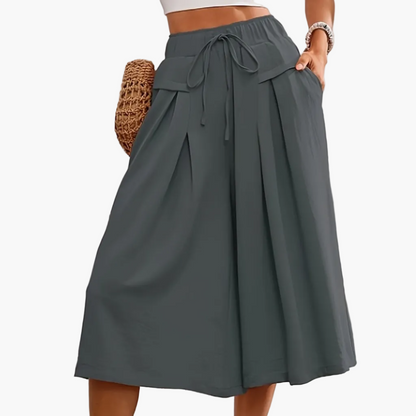 Damen Elegante Culotte Caprihose mit weitem Bein für Sommer und Freizeit