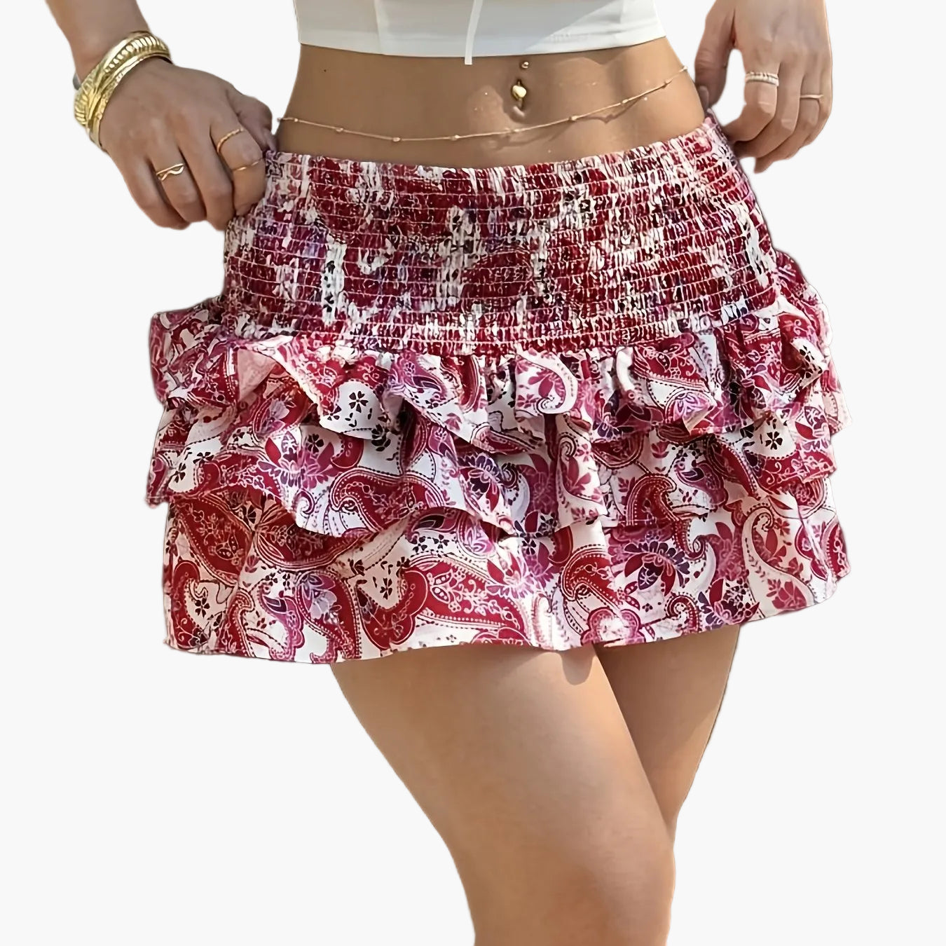 Damen Volant-Minirock im Boho-Stil für Freizeit und Urlaub