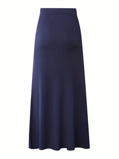 Damen Rippenstrick Maxirock mit Bindegürtel – Eleganter Freizeit- und Büro-Look