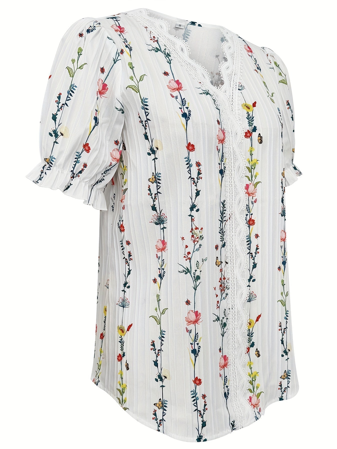 Damen Bluse Elegant mit Blumenmuster und Rüschenkragen – Sommer Freizeit Stil
