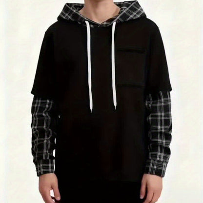 Hoodie Braun/Schwarz Kariert mit Kapuze und Brusttasche