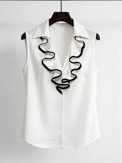 Damen Bluse ärmellos mit Rüschen-Design für Büro und elegante Anlässe
