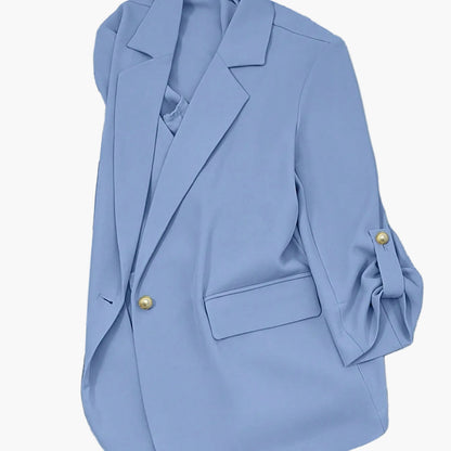 Damen Blazer Anzugjacke mit Umlegekragen und 3/4-Ärmeln – Eleganter Business-Look für Alltag und Büro