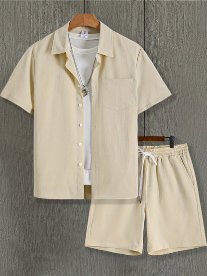 Herren Freizeit Kurzarm Set – Modernes Button-Down Hemd & Shorts für entspannte Looks