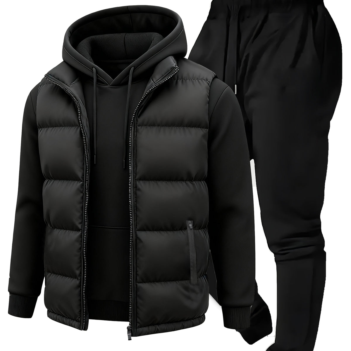 Herren Sportanzug Set Hoodie Weste & Jogginghose Steppweste mit Kapuzenpullover