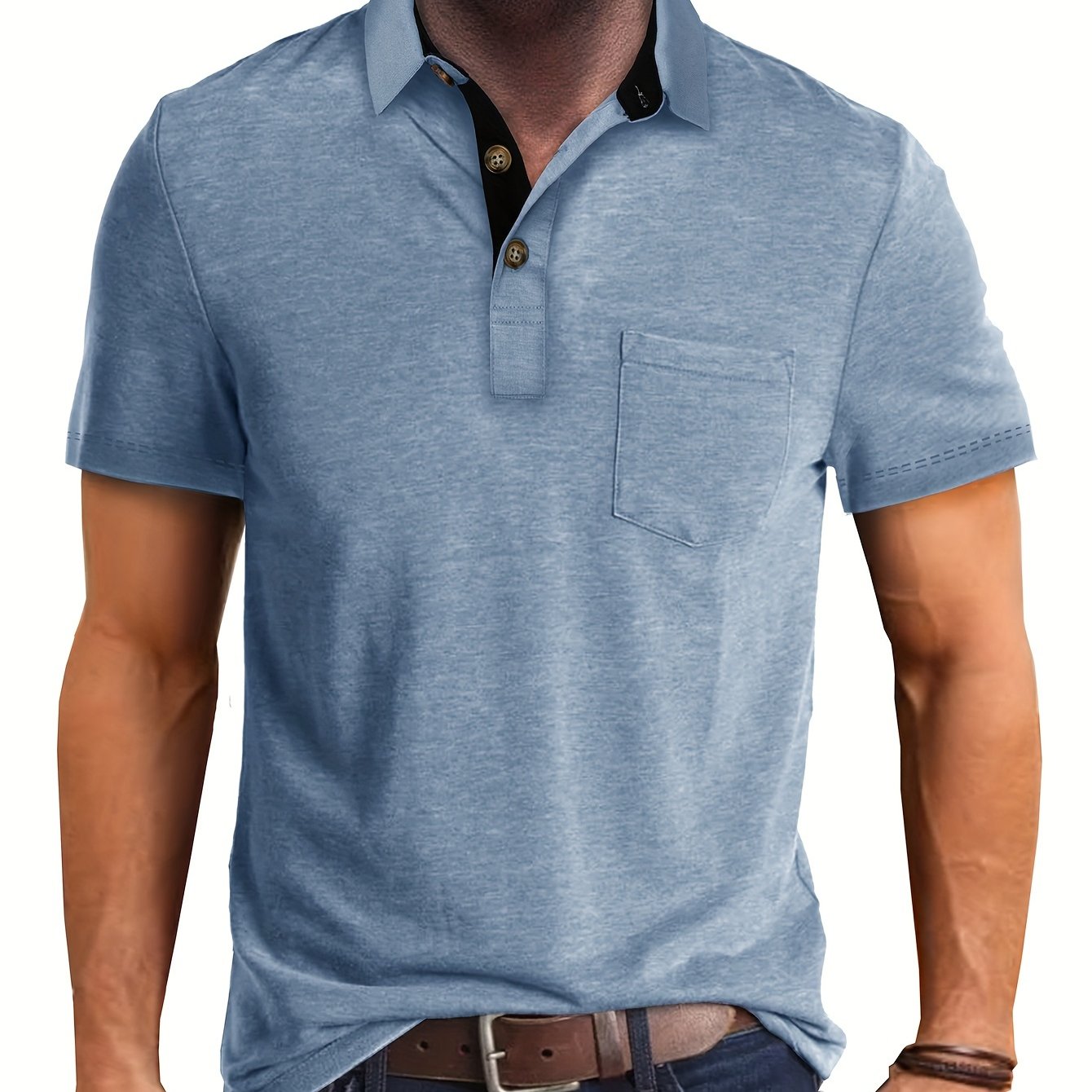 Herren Poloshirt mit Brusttasche und Kontrast-Kragen