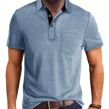 Herren Poloshirt mit Brusttasche und Kontrast-Kragen