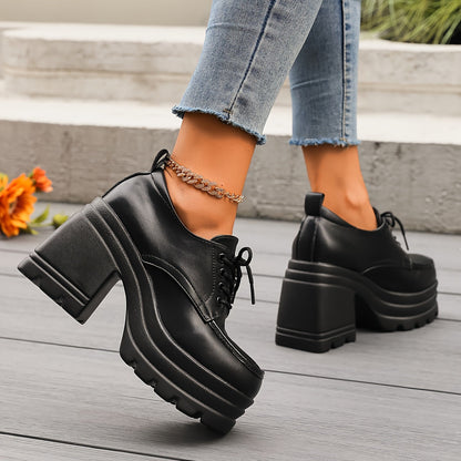 Damen Plateauschuhe Retro Oxford Stil – Modische Chunky Schnürschuhe für Alltag und Ausgehen