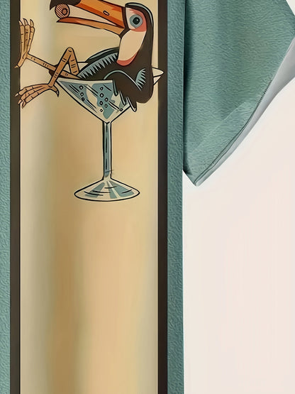 Herren Retro Strandhemd mit tropischem Print und Streifen – Perfekt für Urlaub und Sommer