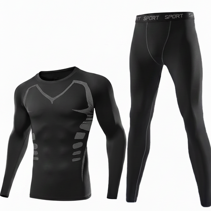 Sportliches Thermounterwäsche-Set Herren Kompressions-Shirt & Hose Schwarz