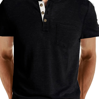 Herren Henley T-Shirt mit Knopfleiste und Brusttasche – Freizeitstil für Alltag und Wochenende