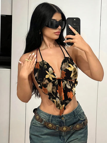 Damen Body mit Blumenmuster und tiefem Ausschnitt – Modischer Einteiler für trendige Freizeit-Looks